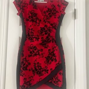 Elegant Red and Black Floral Dress